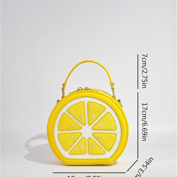 Women\'s Y2K Lemon PU Leather Crossbody Bag with Double Straps